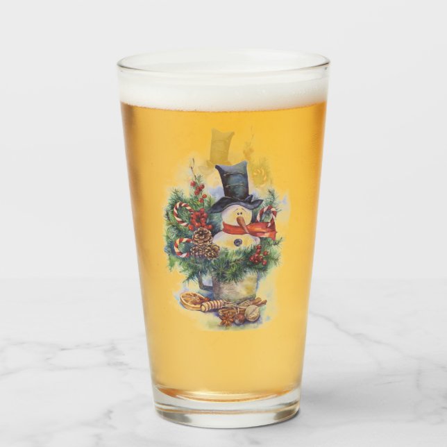 Verre Aquarelle Noël hiver neige branche arbre Ne (Devant (rempli))