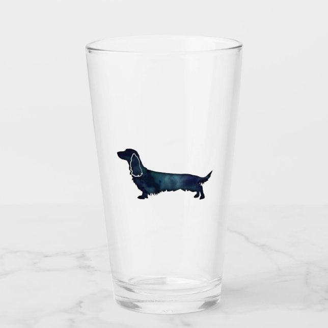 Verre Aquarelle noire longue hailée Dachshund (Devant)