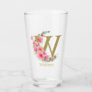 Verre Aquarelle Or et Lettre Monogramme Floral W