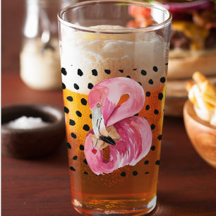 Verre Aquarelle rose exotique moderne Flamant rose & poi