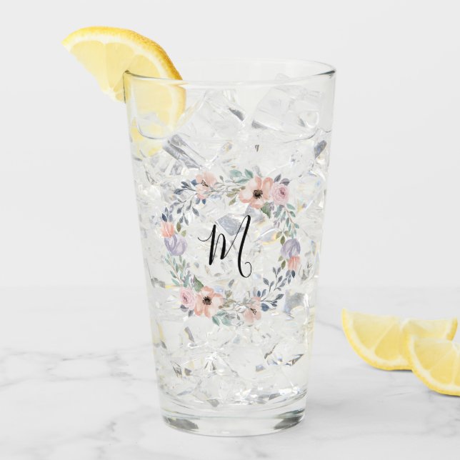 Verre Aquarelle rose Rose poussiéreuse Monogramme de cou (Devant glace)