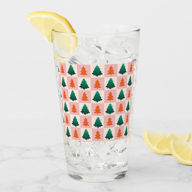 Verre Aquarelle rouge vert Joyeux sapin de Noël motif (Devant glace)