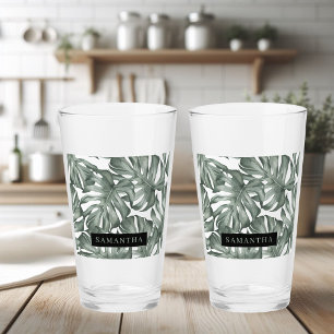 Verre Aquarelle tropicale Oasis moderne Feuille Motif