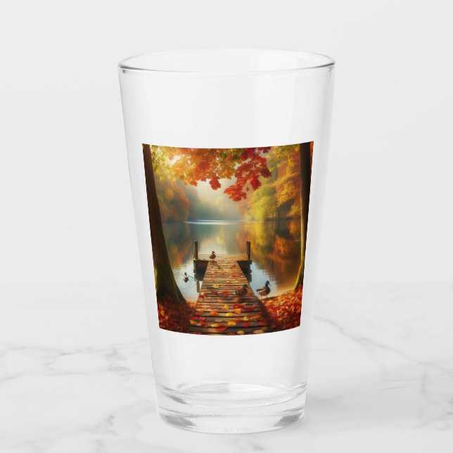 Verre Arbres d'automne & lac avec canards (Devant)