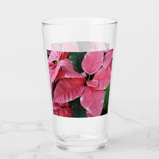 Verre Argent Star Marbre Poinsettias Pink Holiday Floral (Devant)