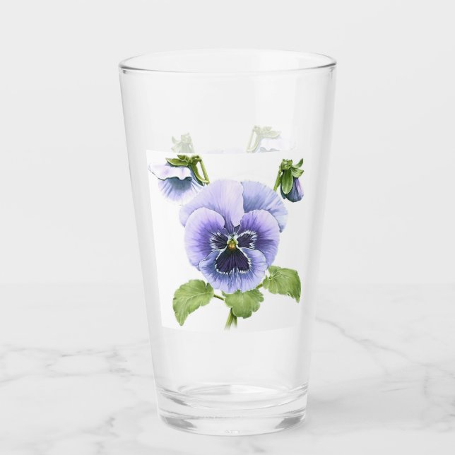 Verre Art botanique floral de pensées violettes (Devant)