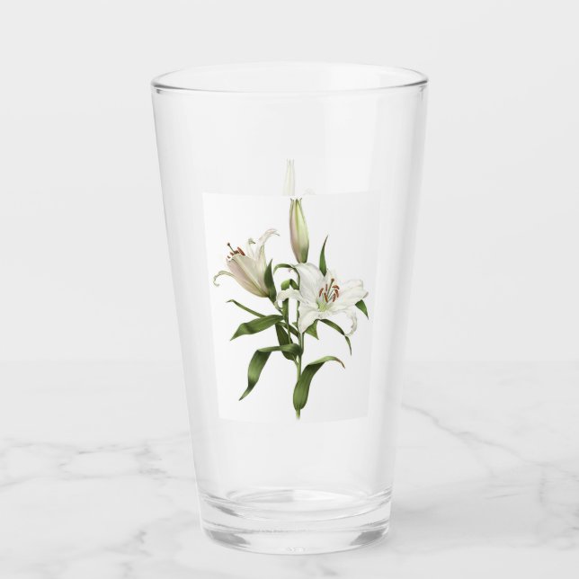 Verre Art botanique floral oriental blanc (Devant)