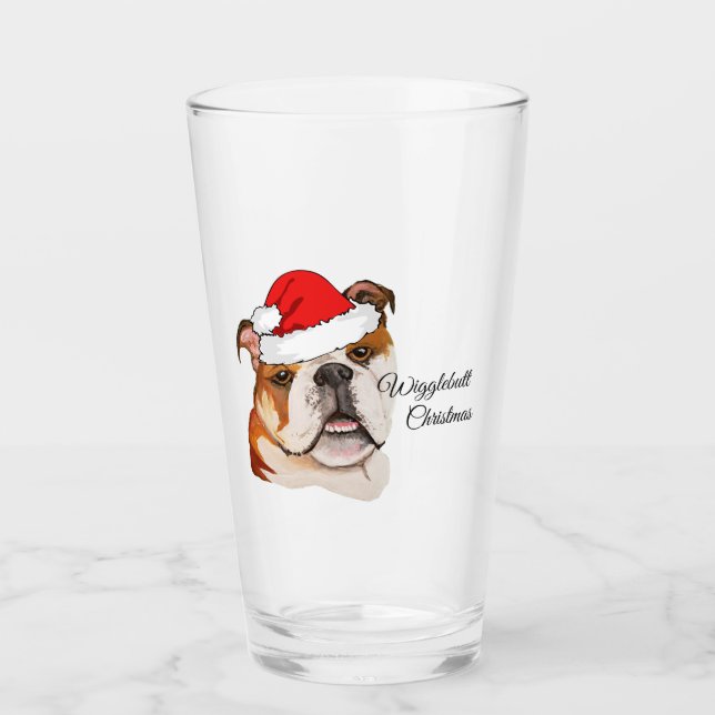 Verre Art Brown de Noël English Bulldog Wigglebutt (Devant)