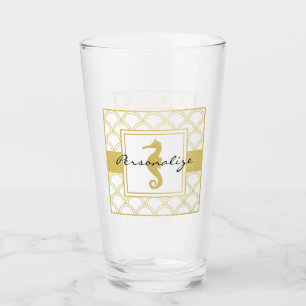 Verre Art Déco Ocean Wave Gold Seahorse Beach House Pint