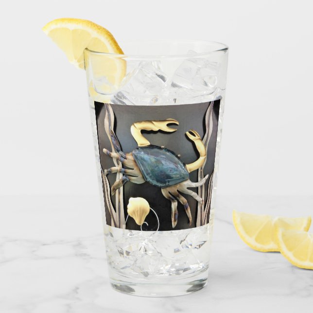 Verre Art du métal océanique du crabe bleu (Devant glace)