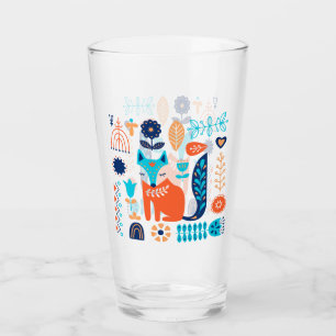 Verre Art folk Fox modèle floral Nature