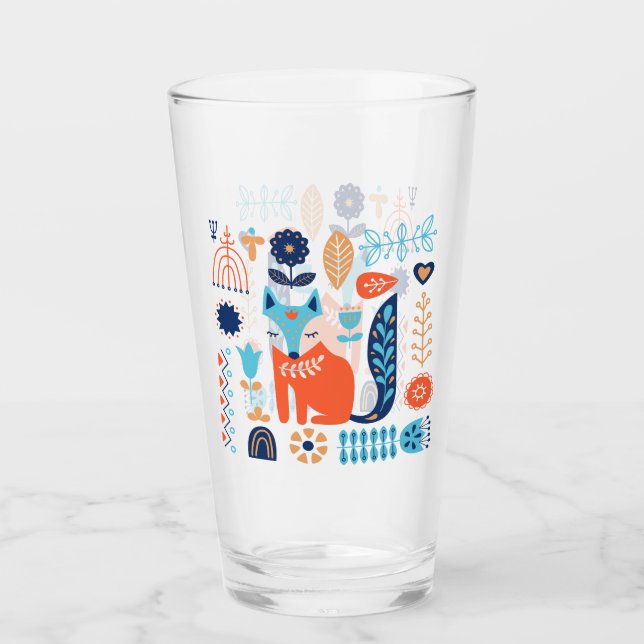 Verre Art folk Fox modèle floral | Nature (Devant)