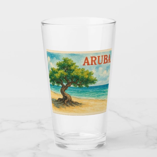 Verre Aruba Divi Tree Eagle Beach aquarelle (Devant)