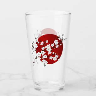 Verre Asie Floral blanc cerisier rouge