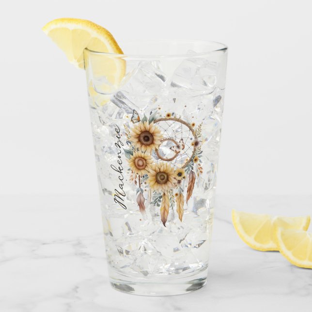Verre Attrape-rêve bohème à l'aquarelle (Devant glace)