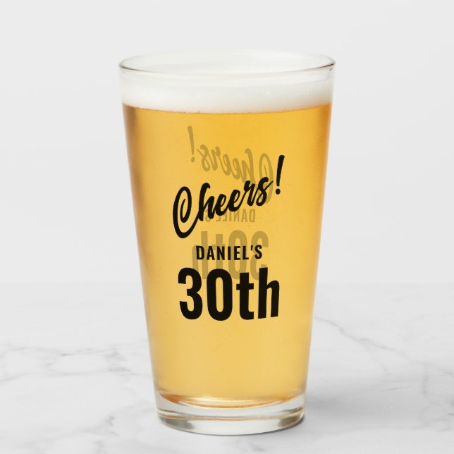 Verre Audacieuse Typographie Cheers Nom 30e anniversaire (Devant (rempli))