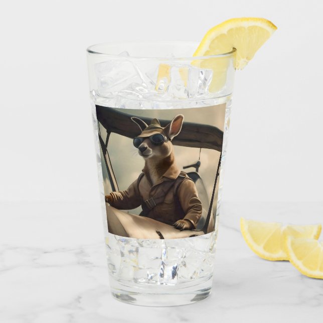 Verre Aussie Kangaroo Avion Pilote, (Dos glace)