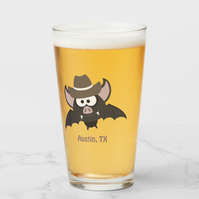 Verre Austin Texas Cute Cartoon Cowboy Bat (Devant (rempli))