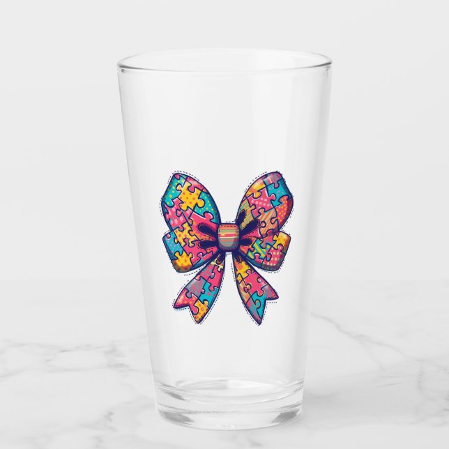 Verre Autisme Maman Puzzle Pièce Coquette Bow Ruban Auti (Devant)