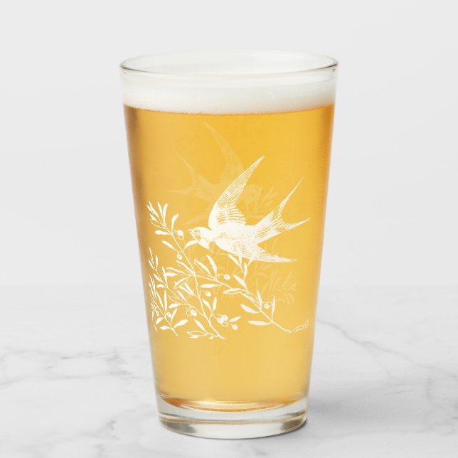 Verre Avaler l'oiseau survolant les branches d'olivier (Devant (rempli))