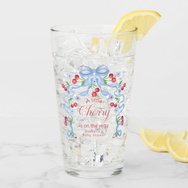 Verre Baby-Shower Little Cherry Blue Bow (Dos glace)