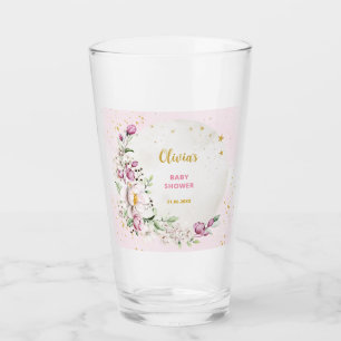 Verre Baby shower rose lune florale