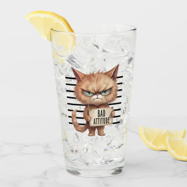 Verre Bad Attitude Chat Mugshot - Drôle Feline Design (Devant glace)