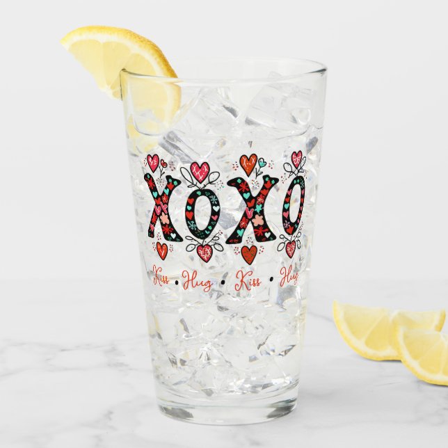 Verre Baisers et gribouillis art caniche Saint-Valentin (Devant glace)