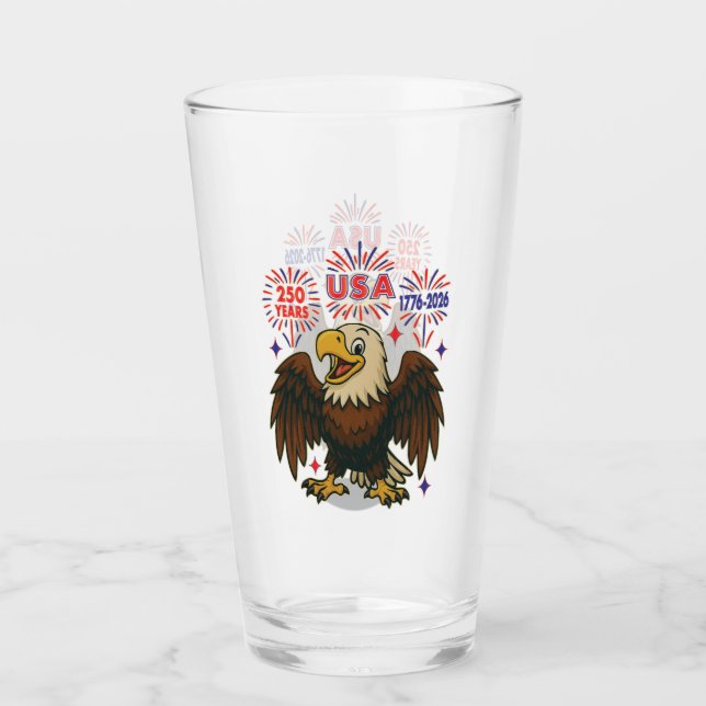 Verre Bald Eagle avec Fireworks - USA 250 ans 1776-2026 (Devant)