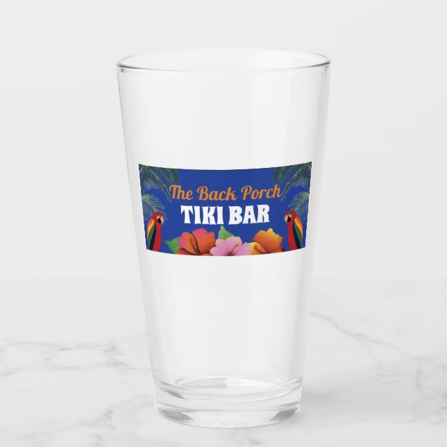 Verre Barre Tiki avec nom, Perroquets, Hibiscus (Devant)