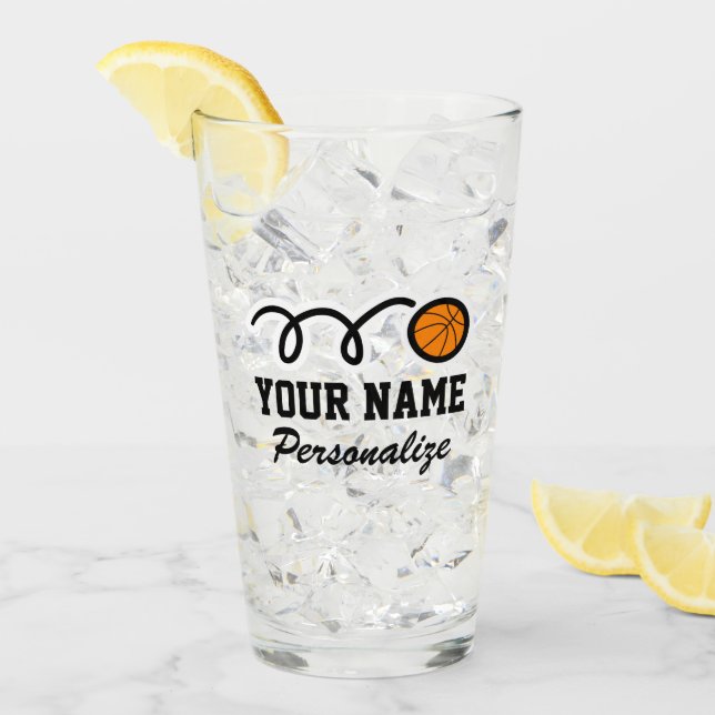 Verre Basket-ball sport Anniversaire nom personnalisé im (Devant glace)