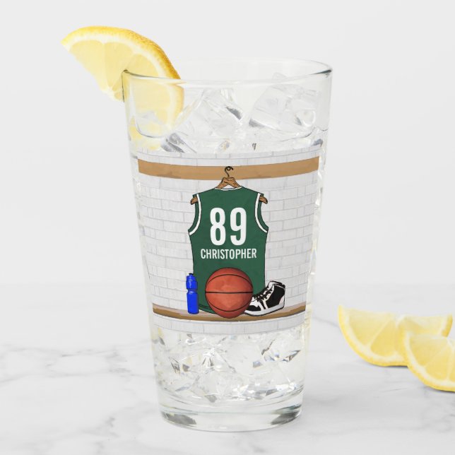 Verre Basket-ball vert et blanc personnalisé (Devant glace)