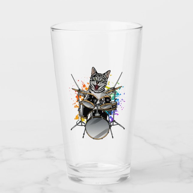 Verre Batteur À Chat Jouer Des Tambons Boire (Devant)