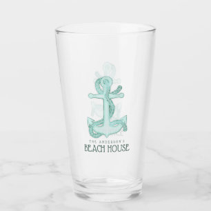 Verre Beach House Ancre & corde Aqua Blue ID623