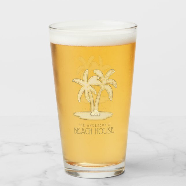 Verre Beach House Palm Trees Gold ID623 (Devant (rempli))