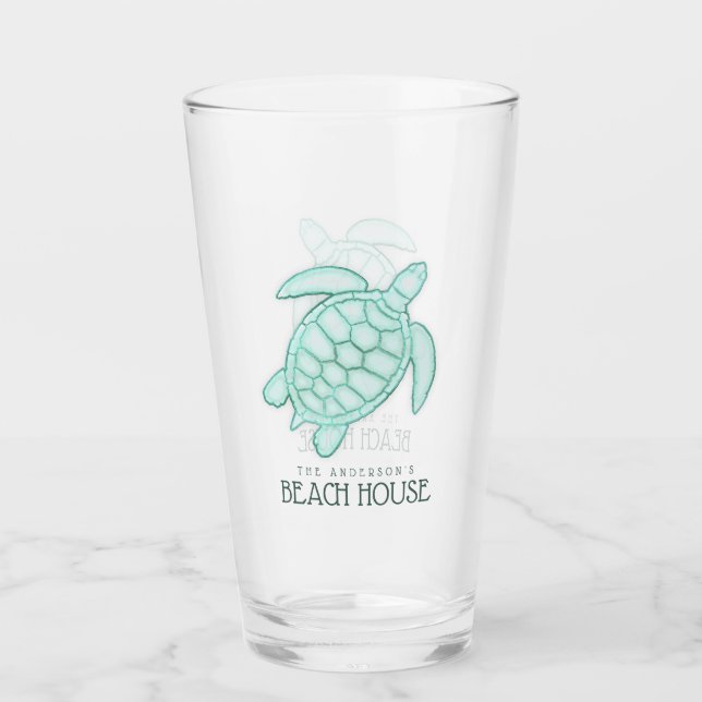 Verre Beach House Turtle Aqua Blue ID623 (Devant)