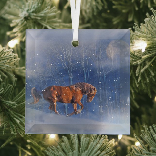 Verre Beau Cheval de Noël en Ornement de Neige (Insitu)