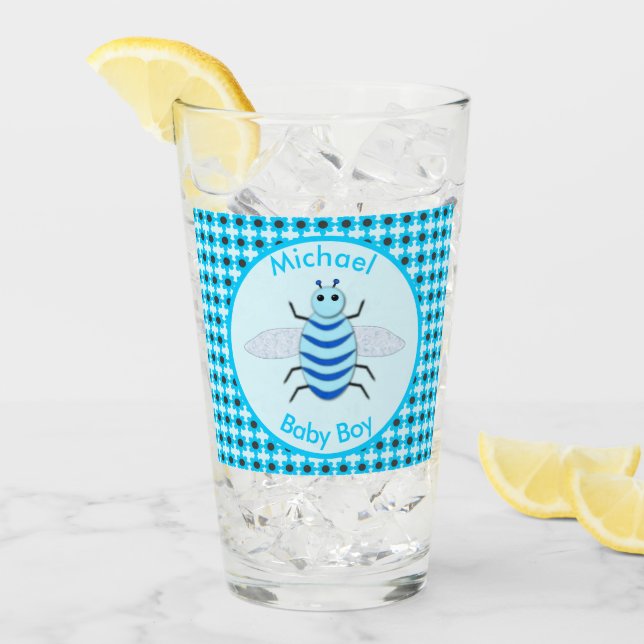 Verre Bébé Bleu mignon Bee Bee Personnalisé (Devant glace)