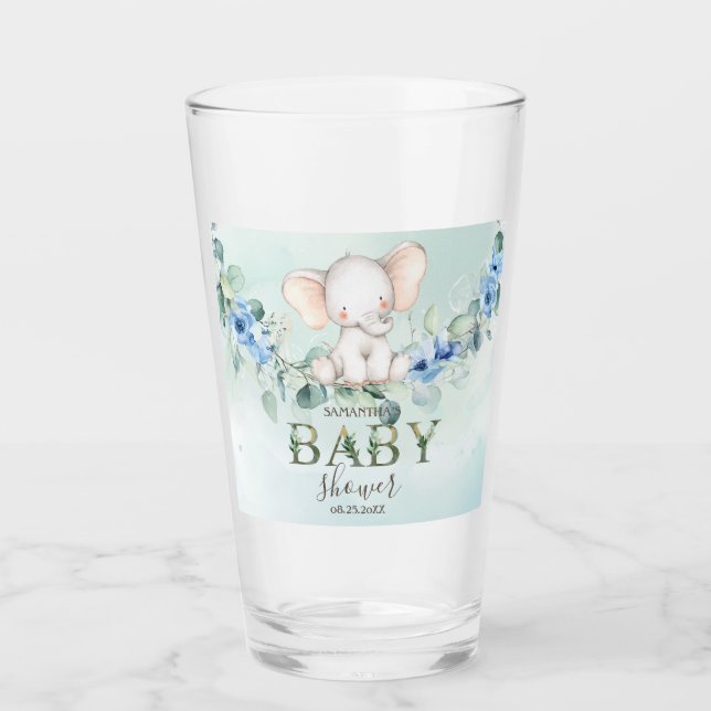 Verre Bébé mignon Eléphant Bleu Roses (Devant)