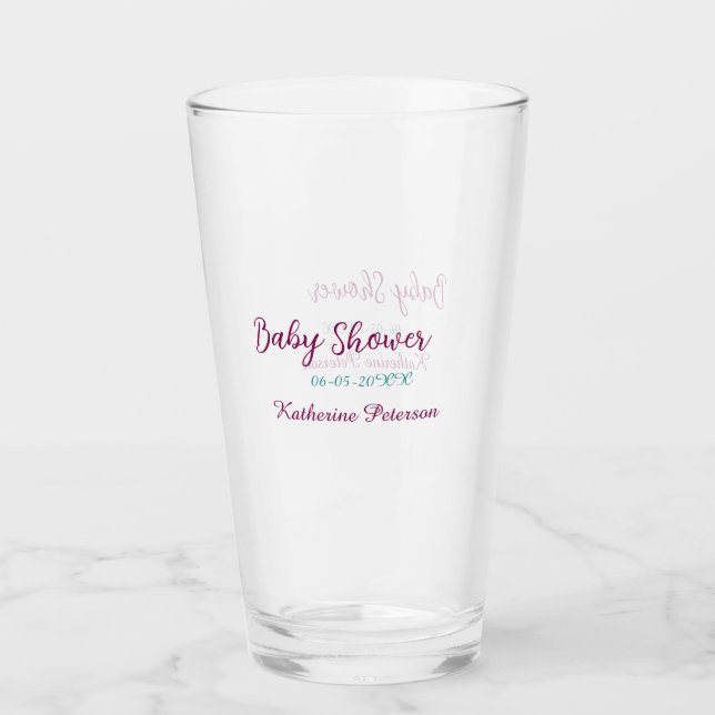 Verre Bébé shower nom date animal oreille mignon bleu ja (Devant)