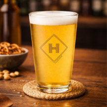 Beer Glass | Modern Geometric Monogram Initial