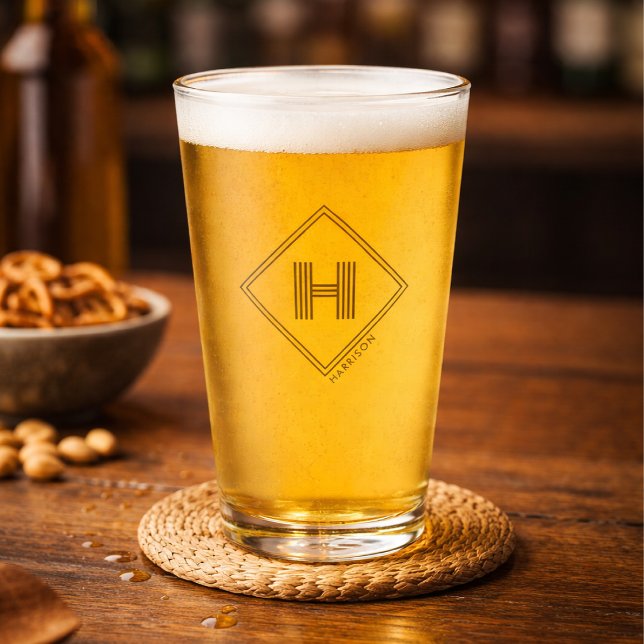 Verre Beer Glass | Modern Geometric Monogram Initial (Créateur téléchargé)