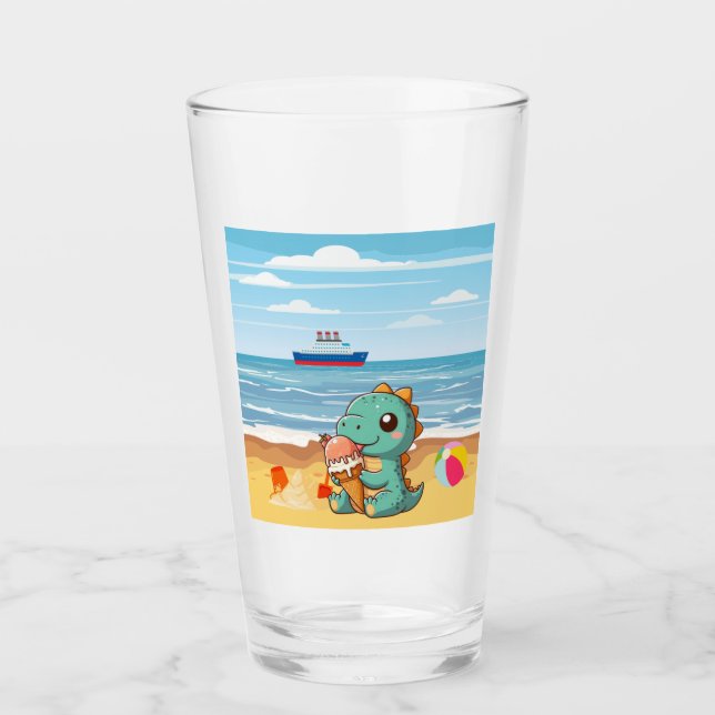 Verre Belle glace manger dino à la plage (Devant)
