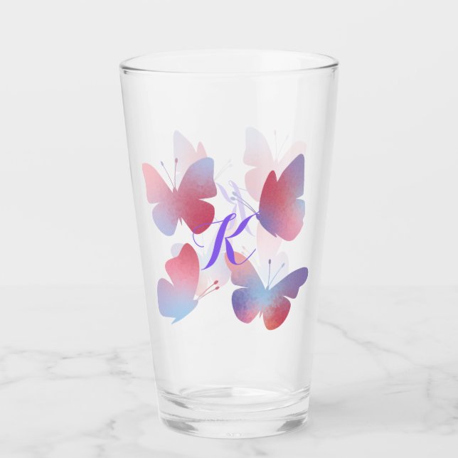 Verre Belles Papillons Pastel Rose violet Monogramme (Devant)