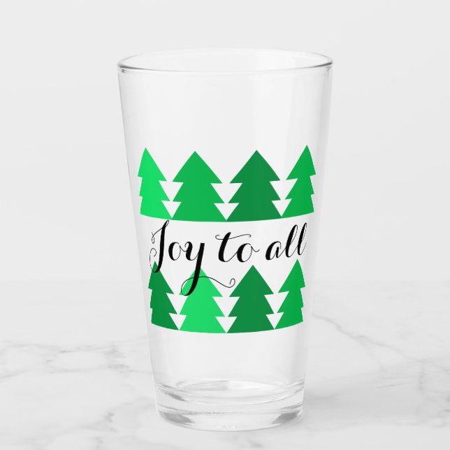 Verre Belles rangées d'arbres de Noël verts Joie à tous (Devant)