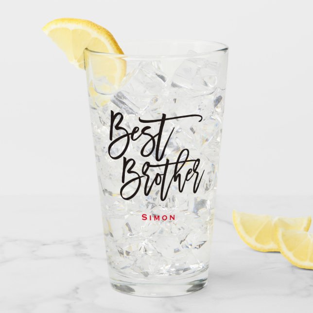 Verre Best Brother Stylish Black Script Red Name Cadeau (Devant glace)