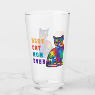 Verre Best cat mère ever text multicolor cute cat lover