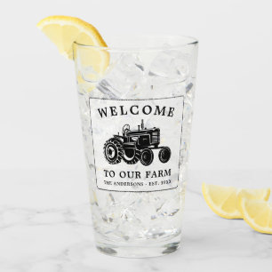 Verre Bienvenue Nom de famille Ferme Tracteur blanc tein