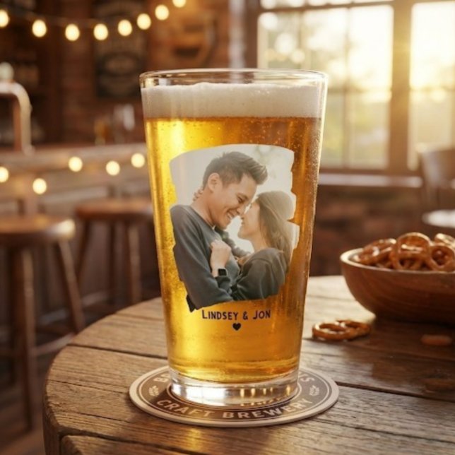 Verre Bière avec photo personnalisée moderne ou message  (Custom name & photo glass for boyfriend or husband)