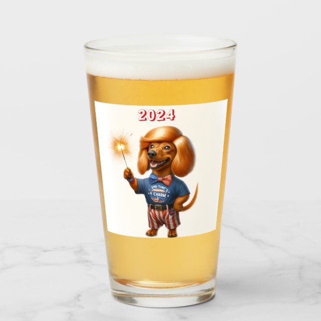 Verre Bière de teckel peigne rouge (Devant (rempli))